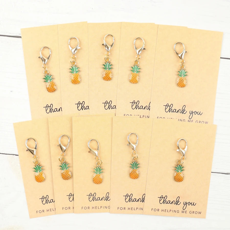 10 Mini Pineapple Keychains, with a Thank You Card for Helping Me Grow, Perfect as Party Favors, Birthday Gifts, and Perfect Gifts for Gatherings, Party Keychain Gift Packs, Fruit Pendants.