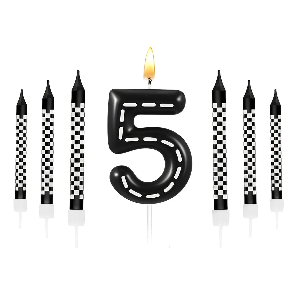 7Pcs Racing Cars Birthday Candles Set,Cake Numeral 0-9  Candles Number Glitter Cake Topper Decoration for Party,gifts