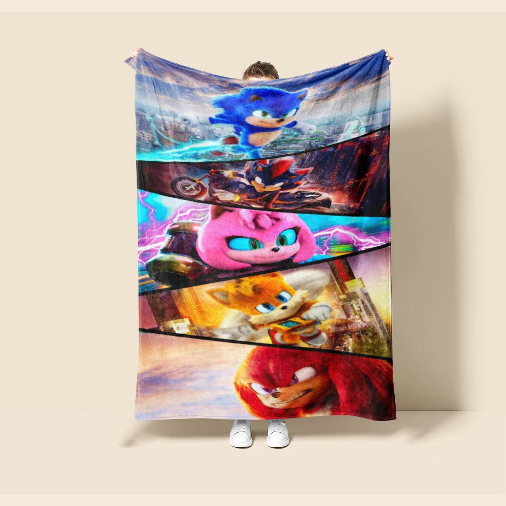 Throw Blanket Boys Sonic Cartoon Flannel Blanket Soft and Warm for Living Room Bedroom Car Camping Dormitory Full Size