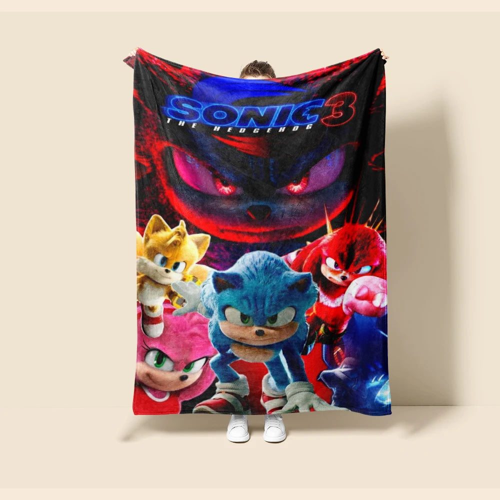 Throw Blanket Boys Sonic Cartoon Flannel Blanket Soft and Warm for Living Room Bedroom Car Camping Dormitory Full Size
