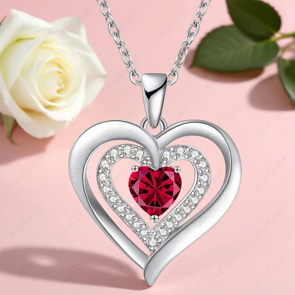 Heart Zircon Necklace Pendant With Rose Bow Gift Box 2025 Jewelry Set For Girlfriend Wife Valentine Christmas Birthday Surprise