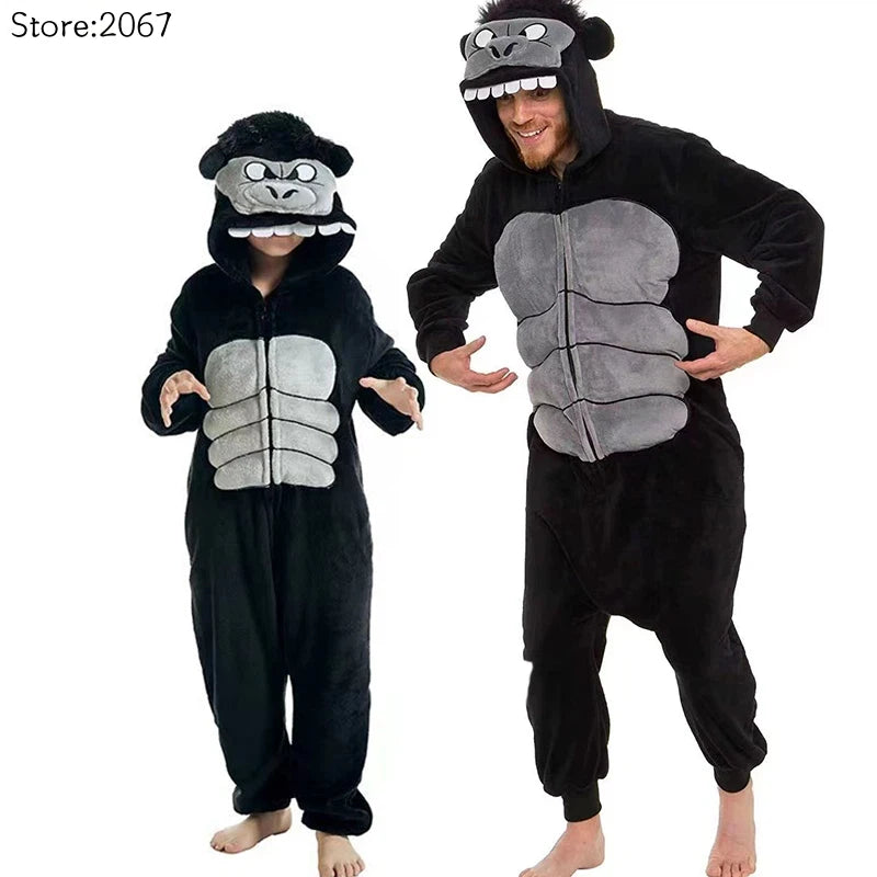 Adults Kids Monster Monkey Blanket Onesie Animal Chimpanzee Hooded Pyjamas Adult Gorilla Union Suit Halloween Costume For Family