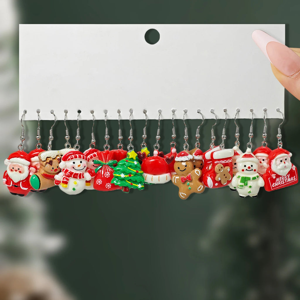 Creative Cute Cartoon Santa Claus Christmas Tree Gingerbread Man Reindeer Earrings Ladies Daily Christmas Gift Giving Set