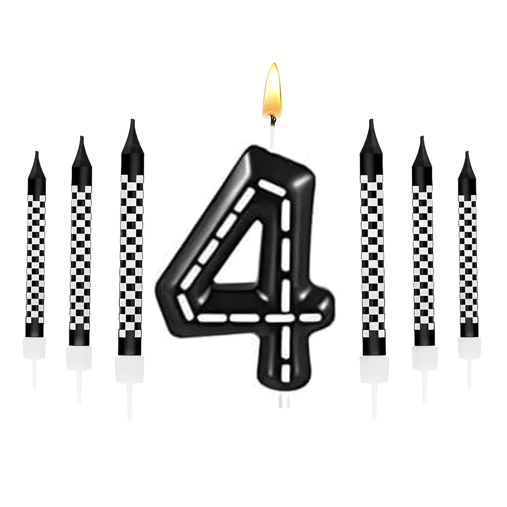 7Pcs Racing Cars Birthday Candles Set,Cake Numeral 0-9  Candles Number Glitter Cake Topper Decoration for Party,gifts