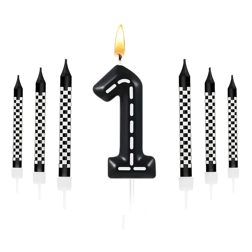7Pcs Racing Cars Birthday Candles Set,Cake Numeral 0-9  Candles Number Glitter Cake Topper Decoration for Party,gifts