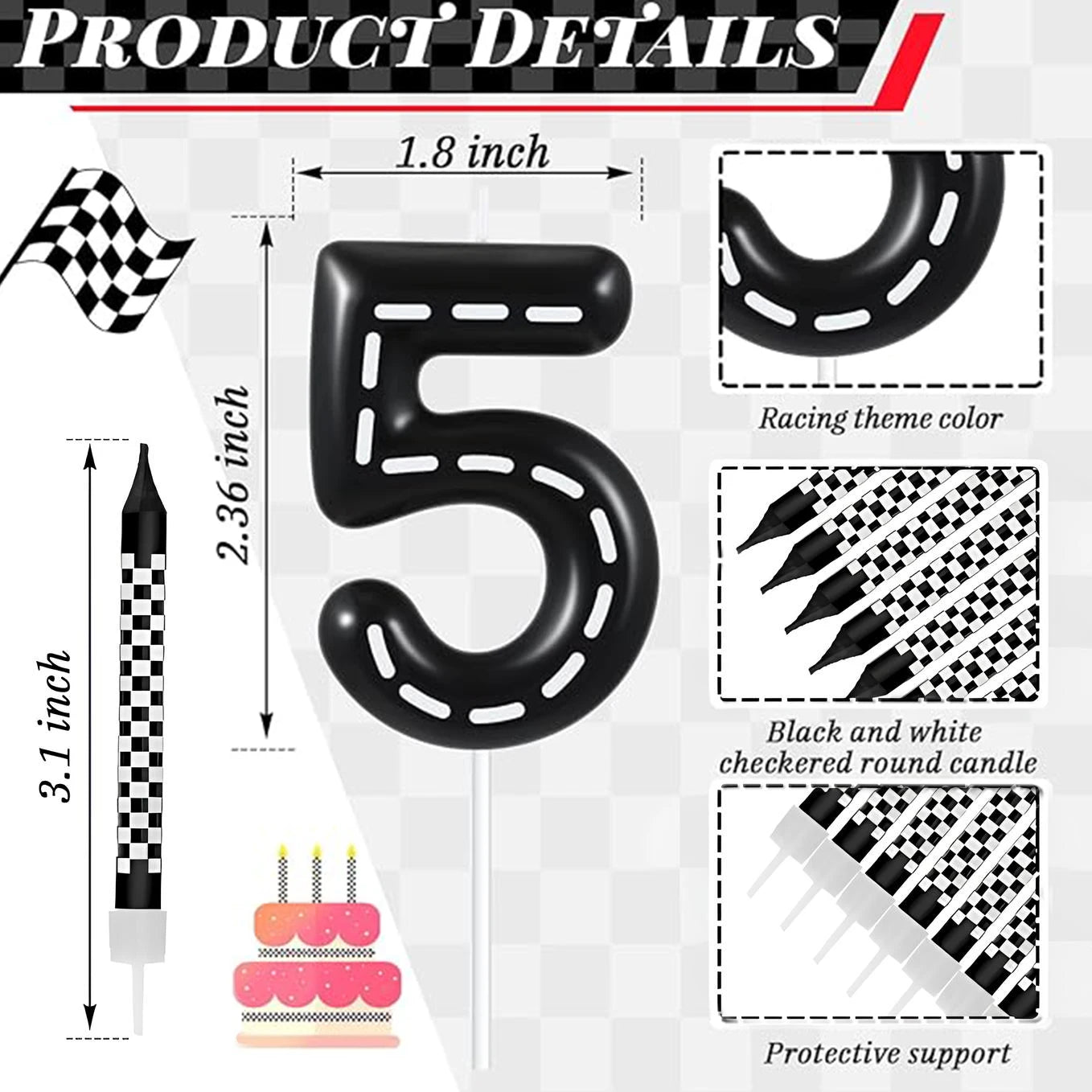 7Pcs Racing Cars Birthday Candles Set,Cake Numeral 0-9  Candles Number Glitter Cake Topper Decoration for Party,gifts