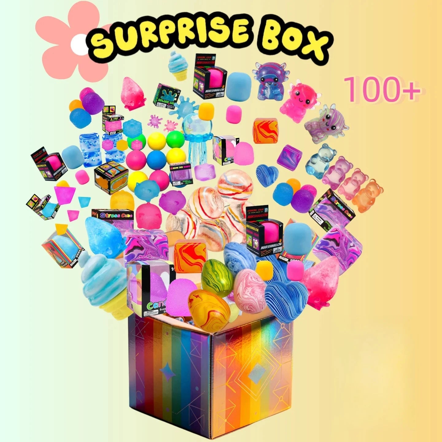 100+Pcs Sensory Squishy Blind Box Series, Random Cute Slow Rise Toy, Collectible Stress Ball Fidget Surprise Gift