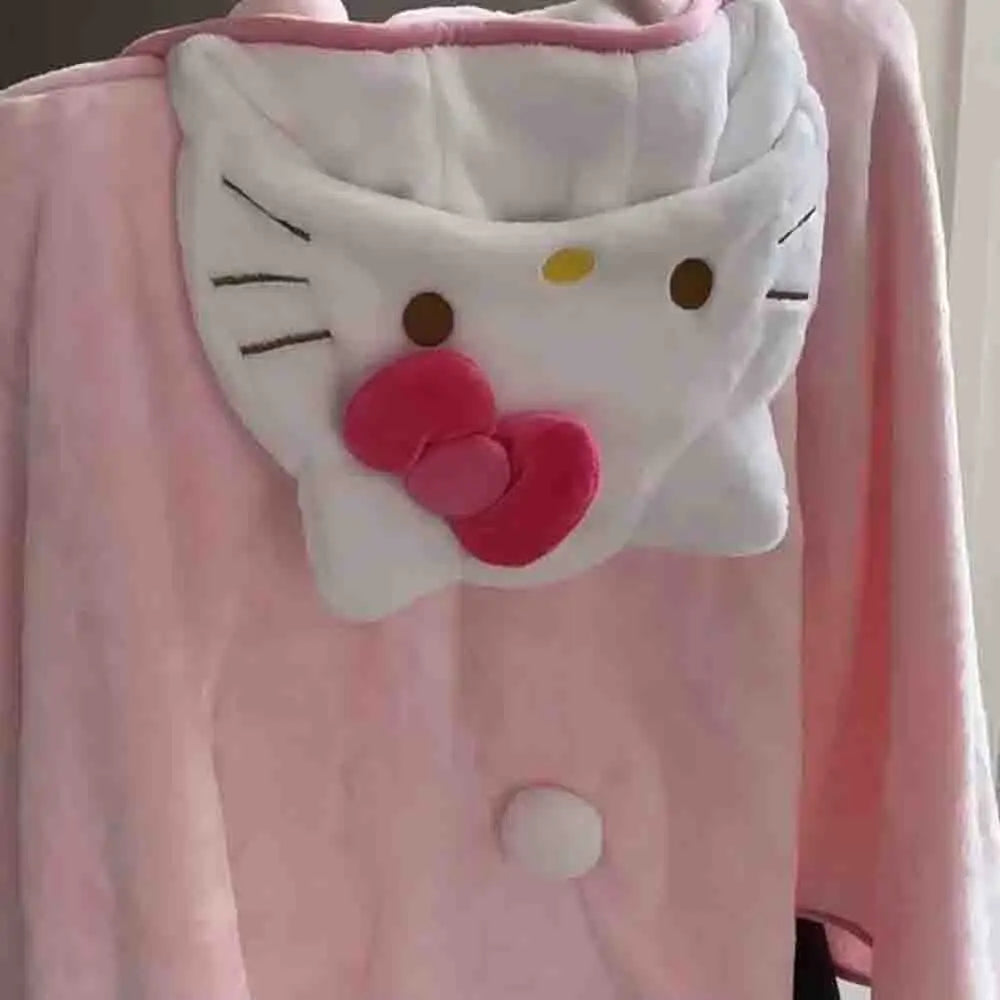 Cute Hellokitty Cloak Shawl Air Conditioning Blanket Hooded Student Dormitories Office Blanket Home Furnishings for Homemakers