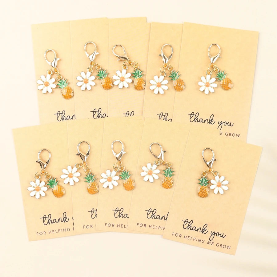 10 Mini Pineapple Keychains, with a Thank You Card for Helping Me Grow, Perfect as Party Favors, Birthday Gifts, and Perfect Gifts for Gatherings, Party Keychain Gift Packs, Fruit Pendants.