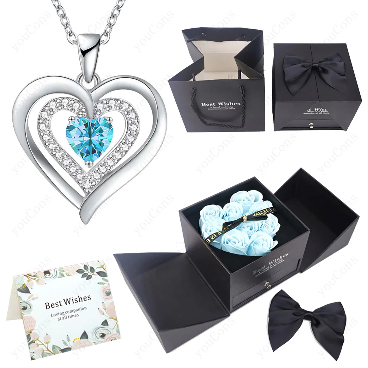 Heart Zircon Necklace Pendant With Rose Bow Gift Box 2025 Jewelry Set For Girlfriend Wife Valentine Christmas Birthday Surprise