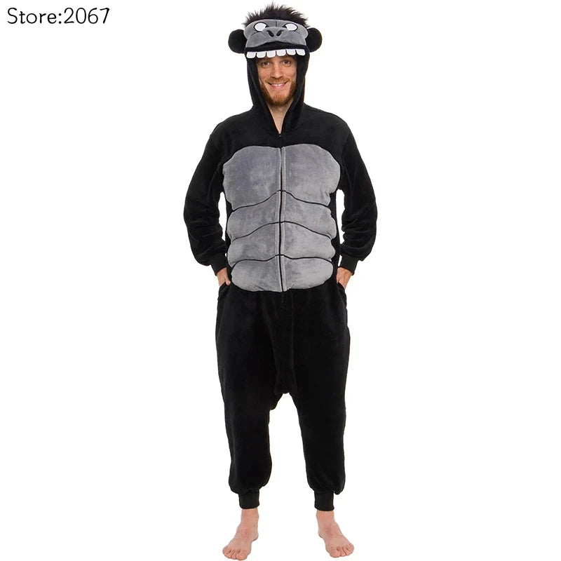Adults Kids Monster Monkey Blanket Onesie Animal Chimpanzee Hooded Pyjamas Adult Gorilla Union Suit Halloween Costume For Family