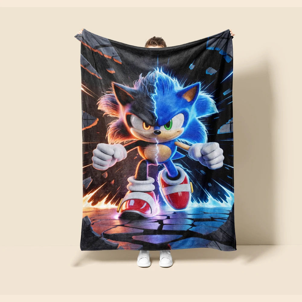 Throw Blanket Boys Sonic Cartoon Flannel Blanket Soft and Warm for Living Room Bedroom Car Camping Dormitory Full Size