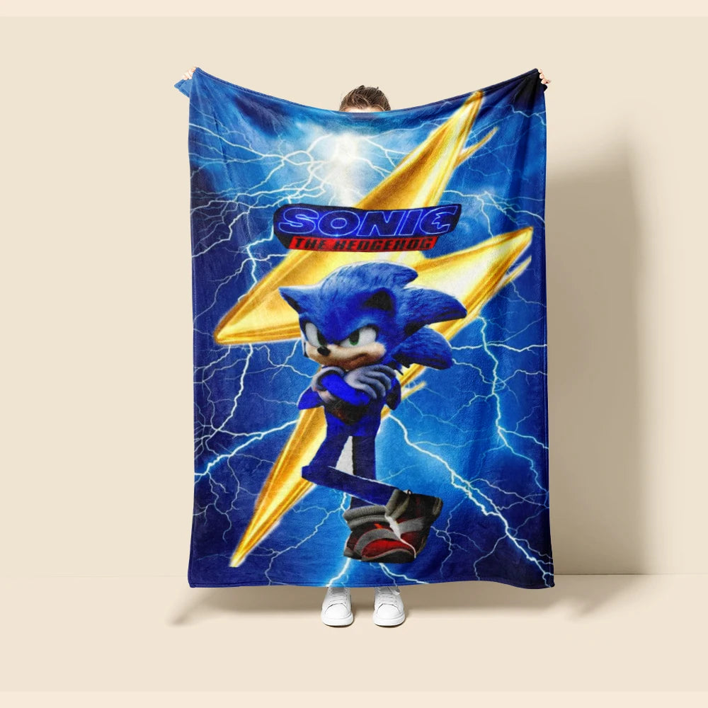 Throw Blanket Boys Sonic Cartoon Flannel Blanket Soft and Warm for Living Room Bedroom Car Camping Dormitory Full Size