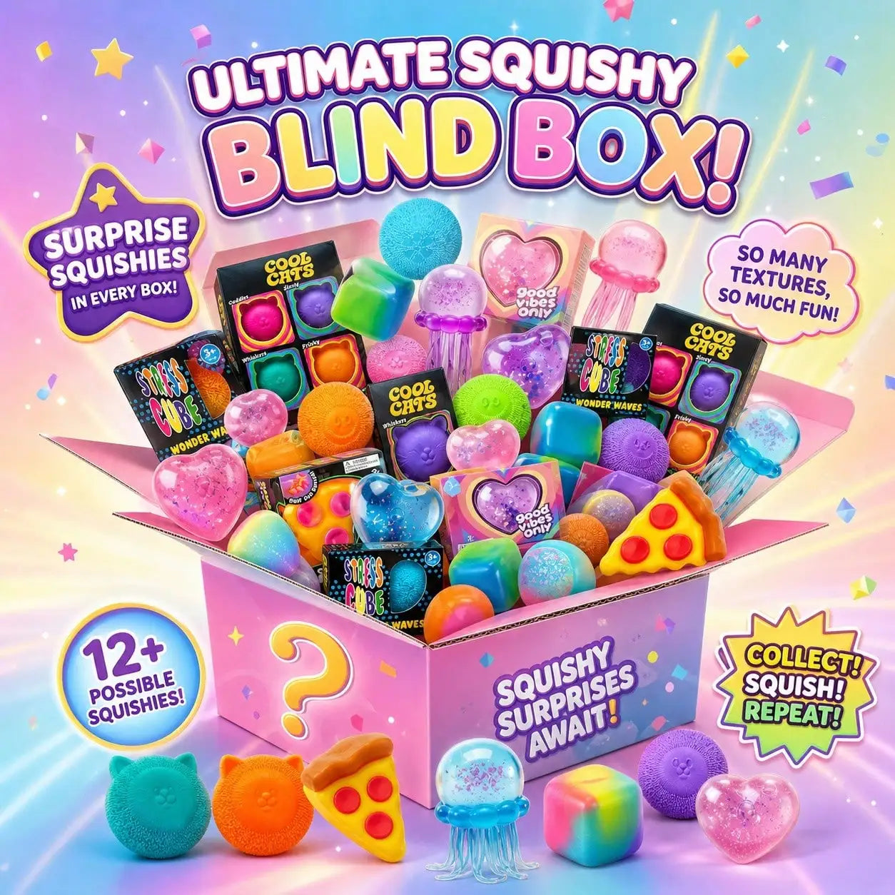100+Pcs Sensory Squishy Blind Box Series, Random Cute Slow Rise Toy, Collectible Stress Ball Fidget Surprise Gift