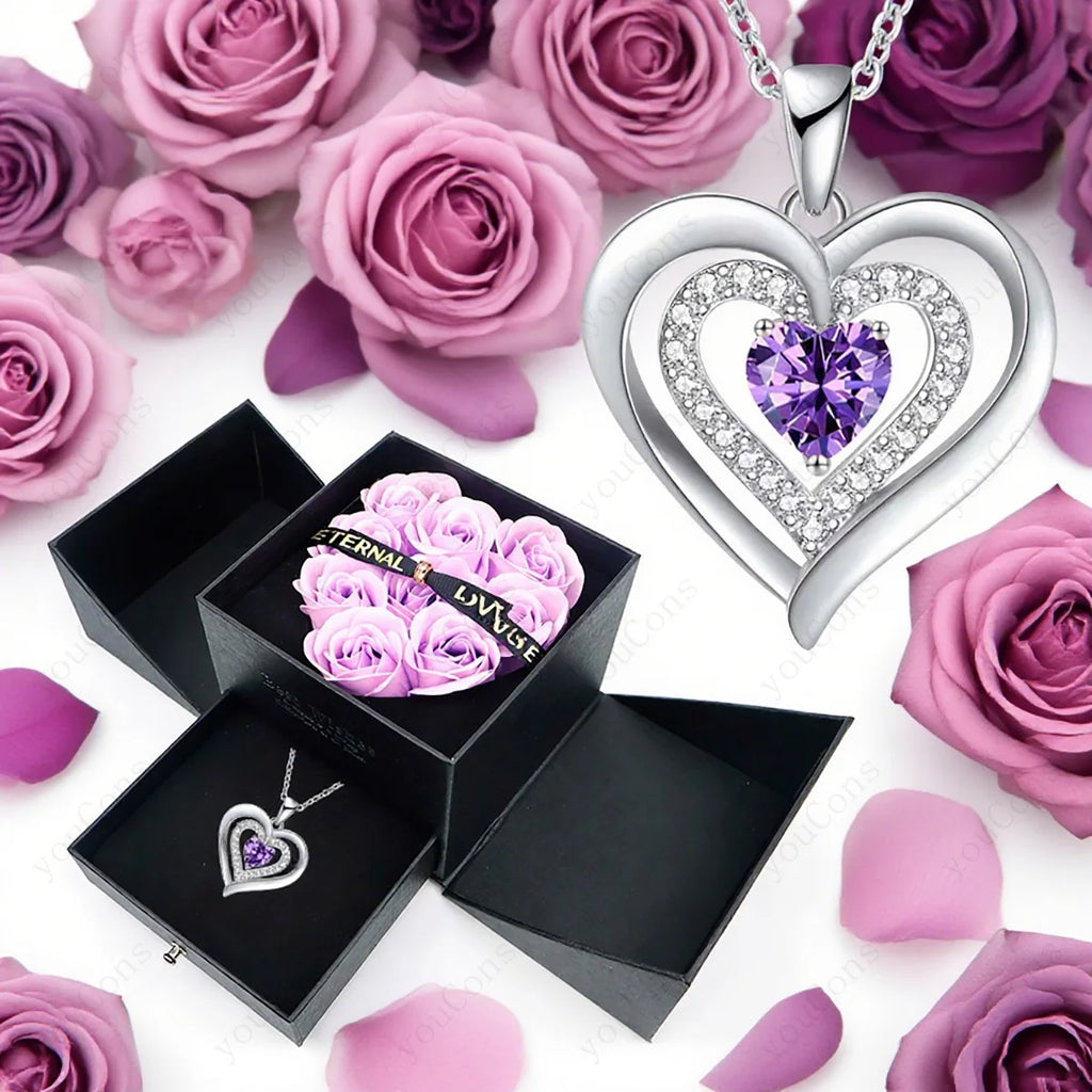 Heart Zircon Necklace Pendant With Rose Bow Gift Box 2025 Jewelry Set For Girlfriend Wife Valentine Christmas Birthday Surprise