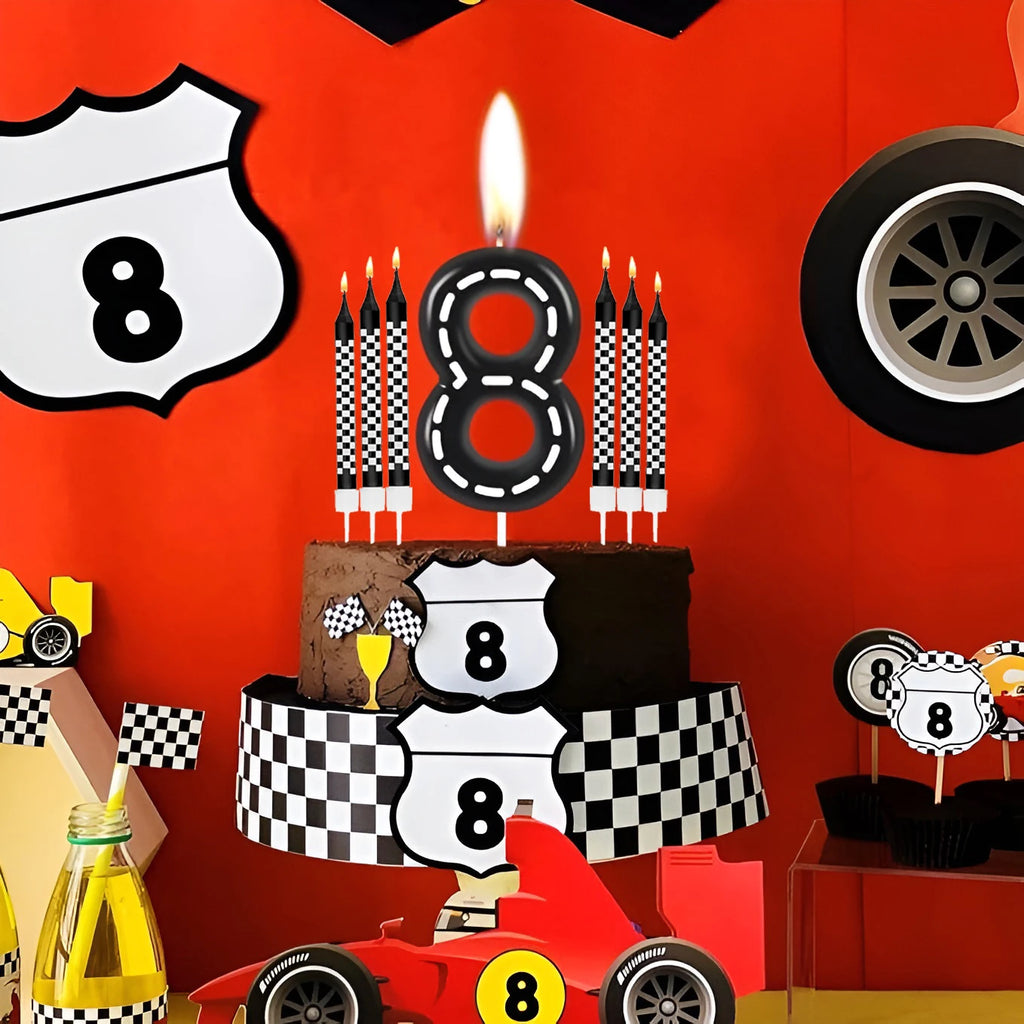 7Pcs Racing Cars Birthday Candles Set,Cake Numeral 0-9  Candles Number Glitter Cake Topper Decoration for Party,gifts