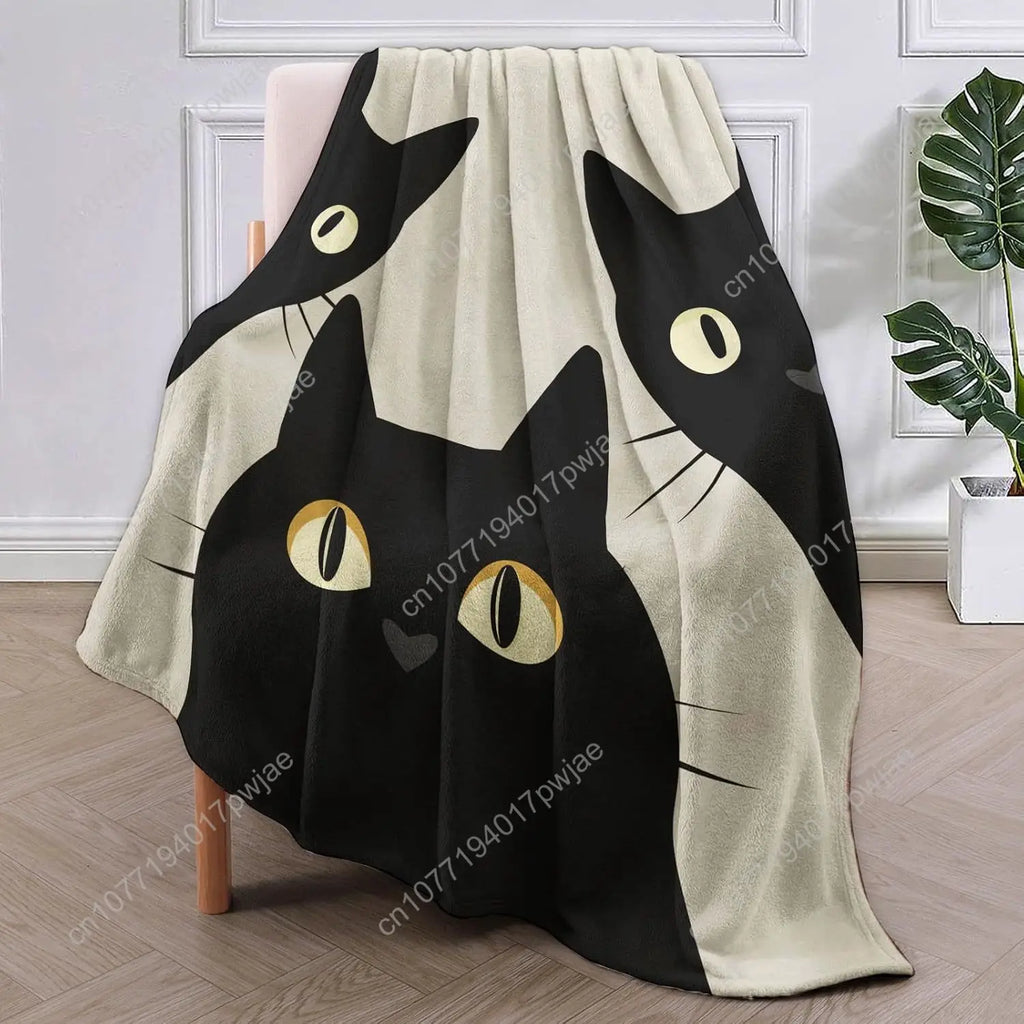 Funny Cat Blanket Gifts for Women Girls Soft Warm Lightweight Cozy Animal Three Black Cats Throw Blankets Bed Custom blankets