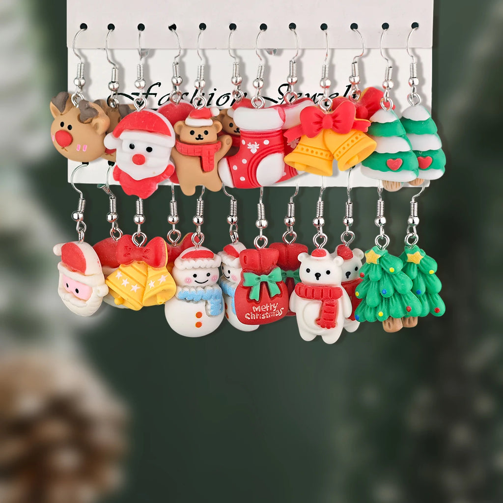 Creative Cute Cartoon Santa Claus Christmas Tree Gingerbread Man Reindeer Earrings Ladies Daily Christmas Gift Giving Set