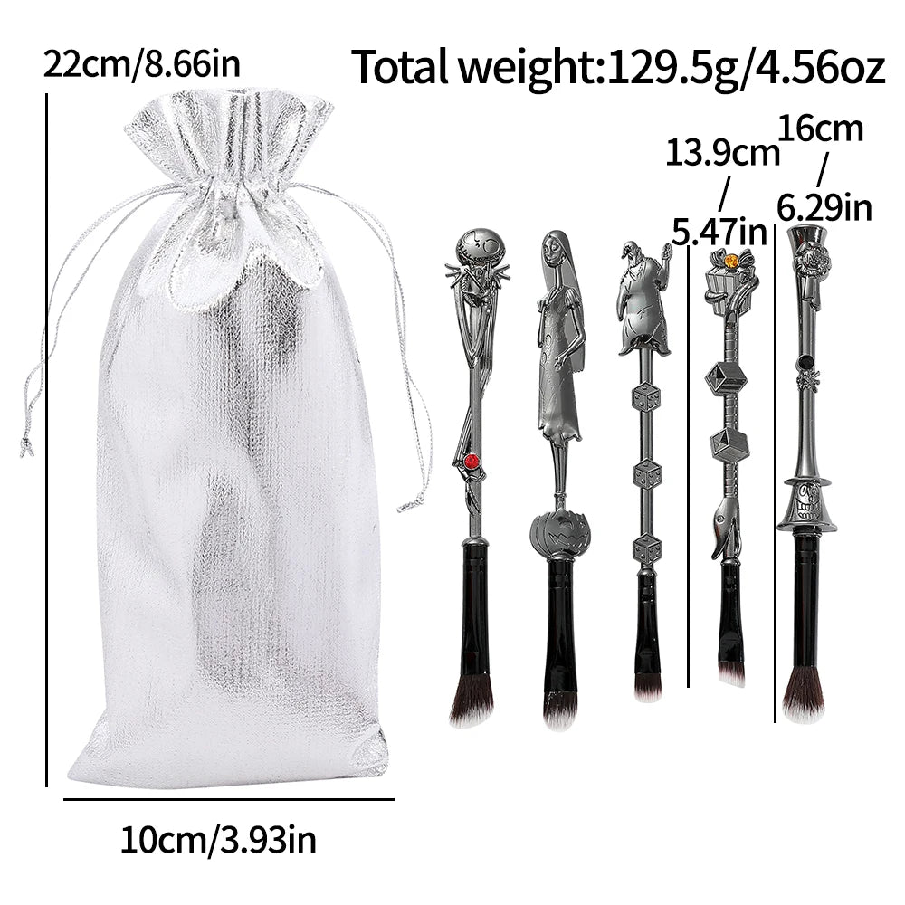 5pcs/set The Nightmare Before Christmas Makeup Brushes Movie Makeup Brush Set for Women Girls Halloween Gift Anime Makeup