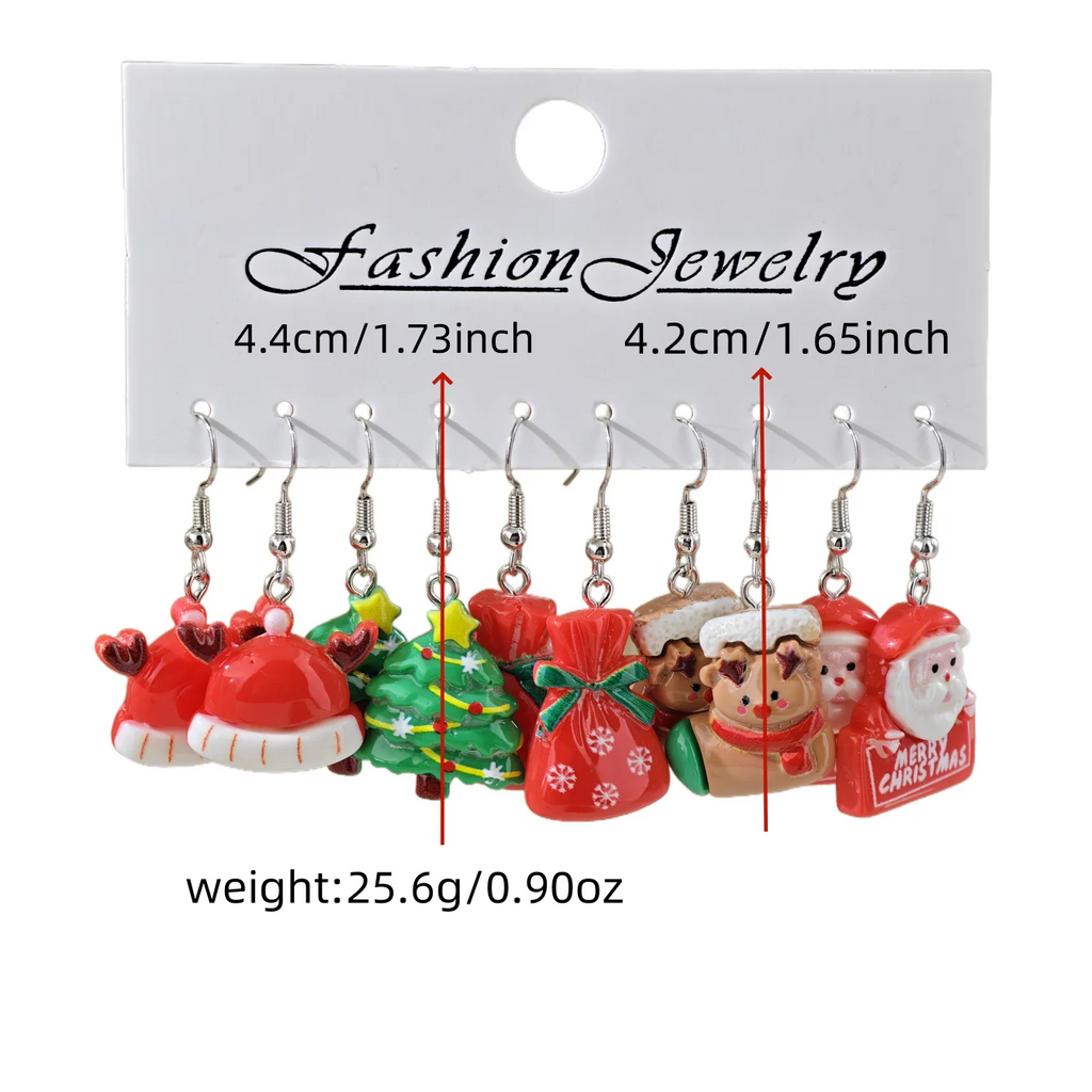 Creative Cute Cartoon Santa Claus Christmas Tree Gingerbread Man Reindeer Earrings Ladies Daily Christmas Gift Giving Set