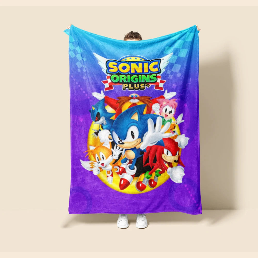 Throw Blanket Boys Sonic Cartoon Flannel Blanket Soft and Warm for Living Room Bedroom Car Camping Dormitory Full Size
