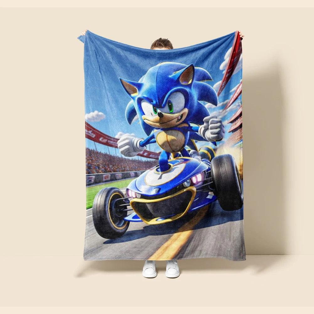 Throw Blanket Boys Sonic Cartoon Flannel Blanket Soft and Warm for Living Room Bedroom Car Camping Dormitory Full Size