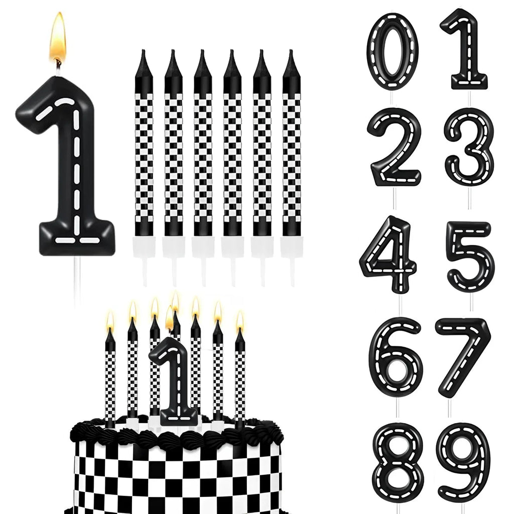7Pcs Racing Cars Birthday Candles Set,Cake Numeral 0-9  Candles Number Glitter Cake Topper Decoration for Party,gifts