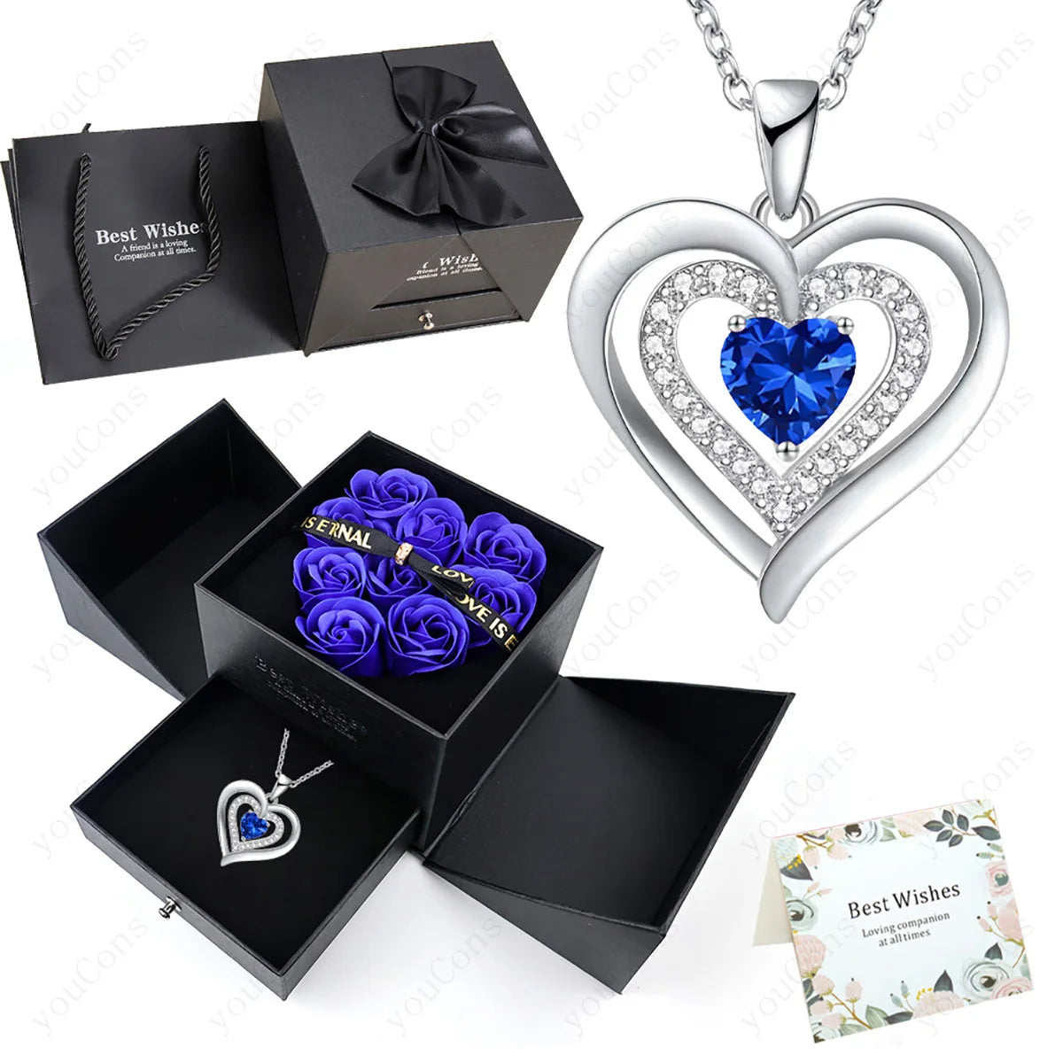 Heart Zircon Necklace Pendant With Rose Bow Gift Box 2025 Jewelry Set For Girlfriend Wife Valentine Christmas Birthday Surprise