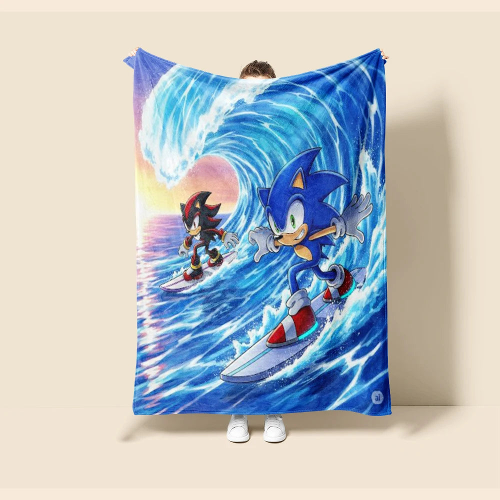 Throw Blanket Boys Sonic Cartoon Flannel Blanket Soft and Warm for Living Room Bedroom Car Camping Dormitory Full Size