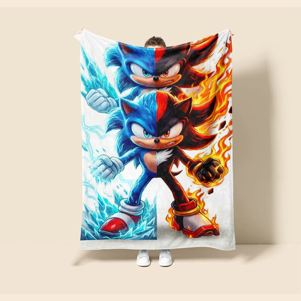 Throw Blanket Boys Sonic Cartoon Flannel Blanket Soft and Warm for Living Room Bedroom Car Camping Dormitory Full Size
