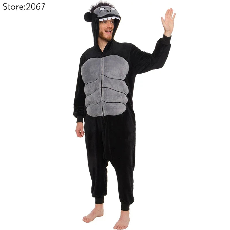 Adults Kids Monster Monkey Blanket Onesie Animal Chimpanzee Hooded Pyjamas Adult Gorilla Union Suit Halloween Costume For Family