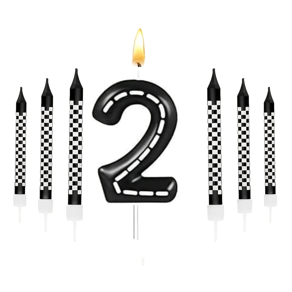 7Pcs Racing Cars Birthday Candles Set,Cake Numeral 0-9  Candles Number Glitter Cake Topper Decoration for Party,gifts