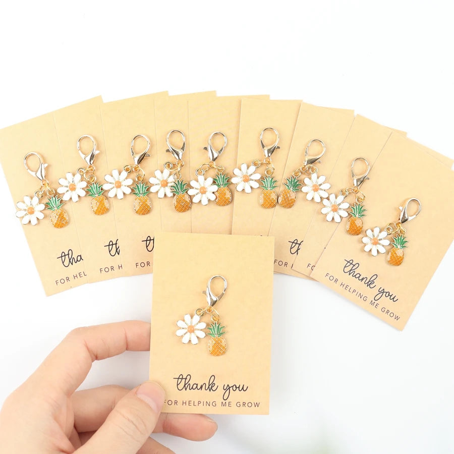 10 Mini Pineapple Keychains, with a Thank You Card for Helping Me Grow, Perfect as Party Favors, Birthday Gifts, and Perfect Gifts for Gatherings, Party Keychain Gift Packs, Fruit Pendants.