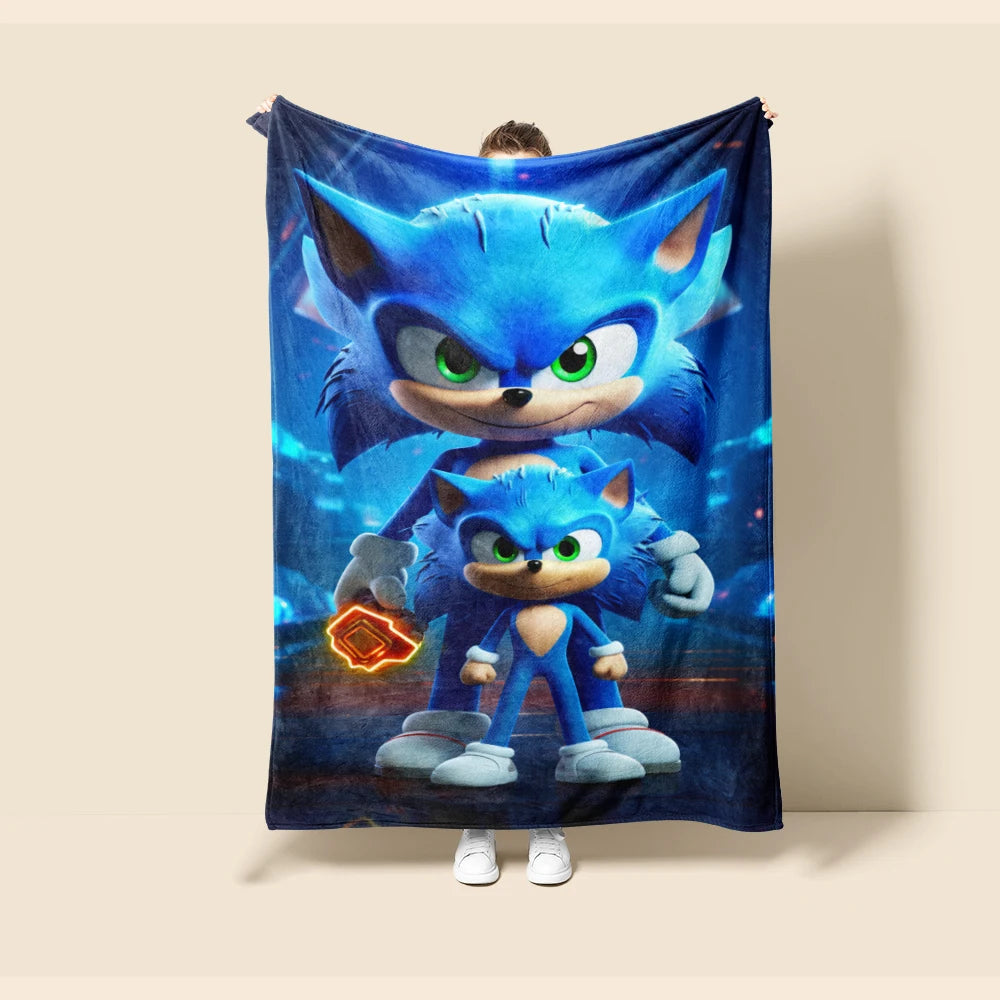 Throw Blanket Boys Sonic Cartoon Flannel Blanket Soft and Warm for Living Room Bedroom Car Camping Dormitory Full Size