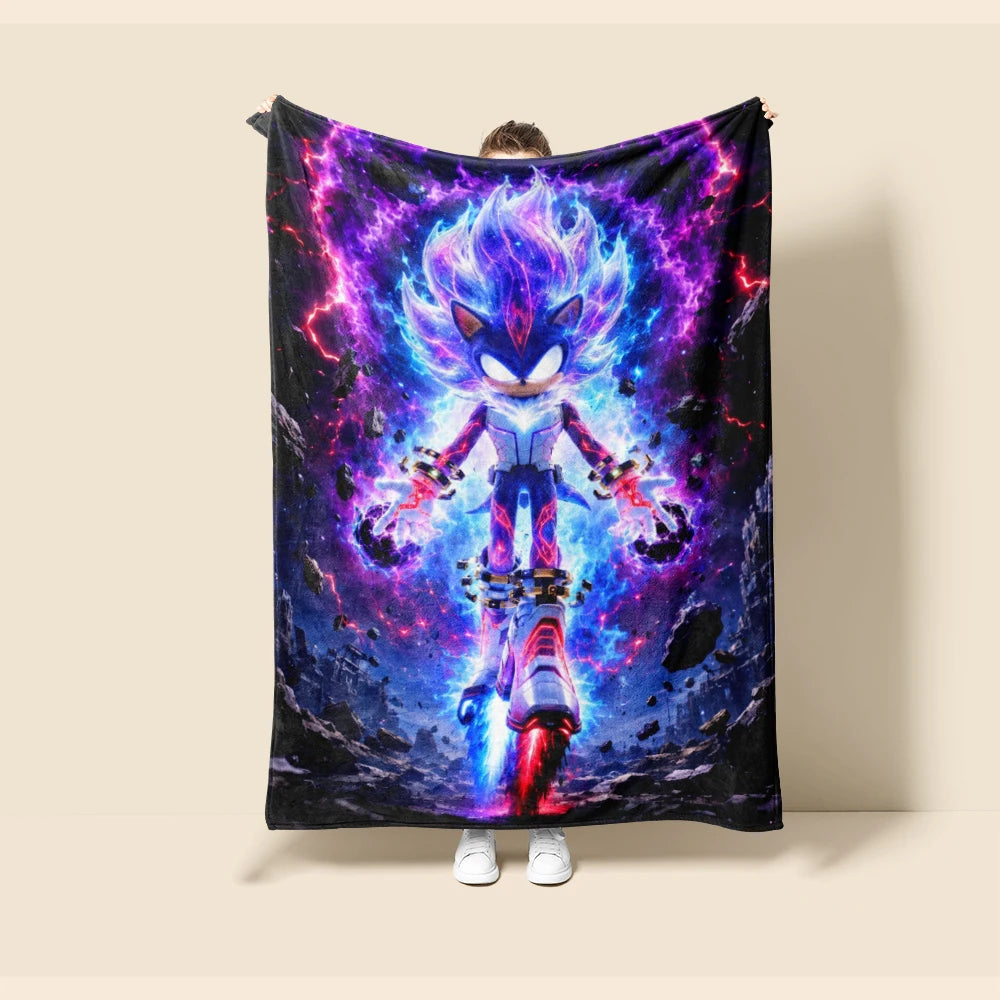 Throw Blanket Boys Sonic Cartoon Flannel Blanket Soft and Warm for Living Room Bedroom Car Camping Dormitory Full Size