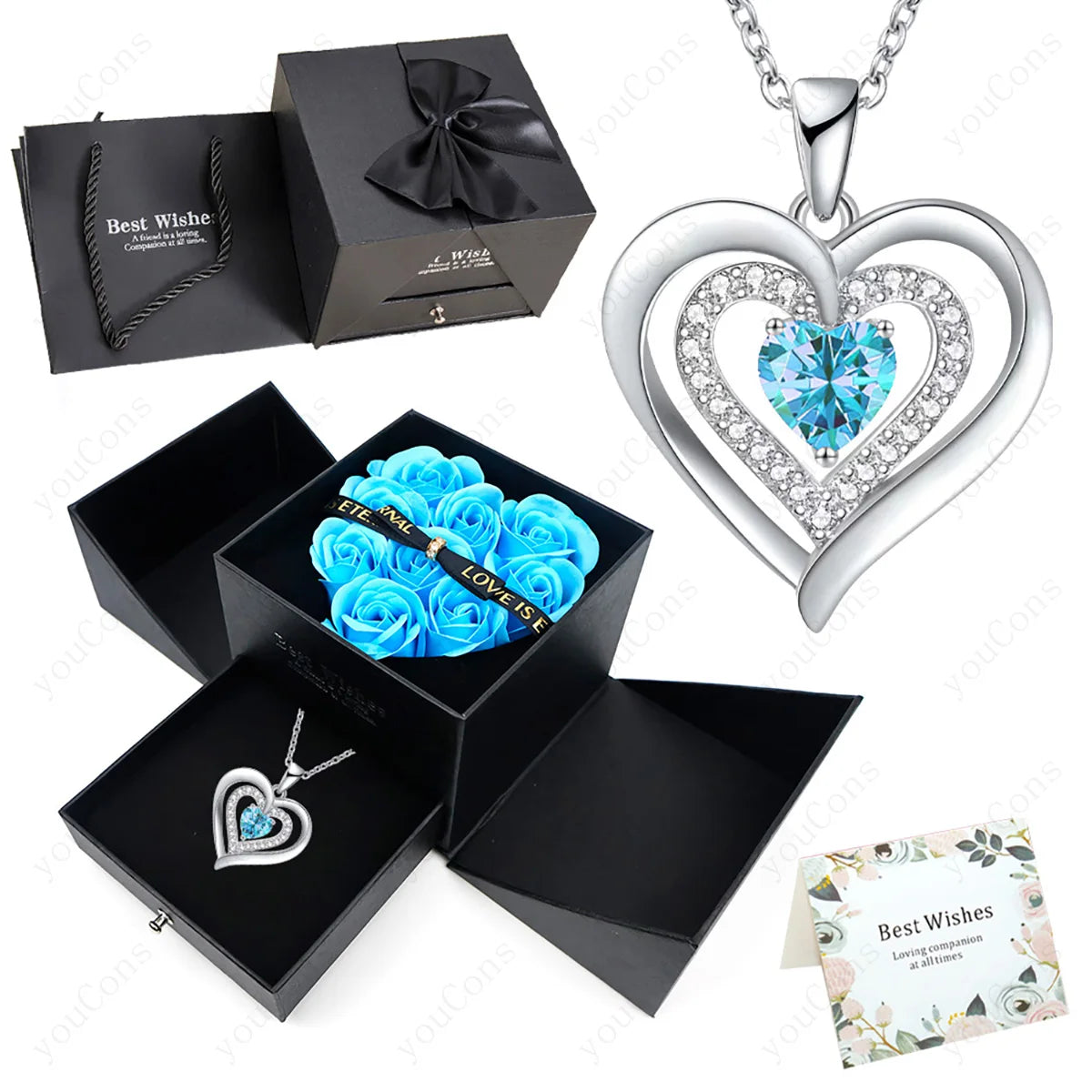 Heart Zircon Necklace Pendant With Rose Bow Gift Box 2025 Jewelry Set For Girlfriend Wife Valentine Christmas Birthday Surprise