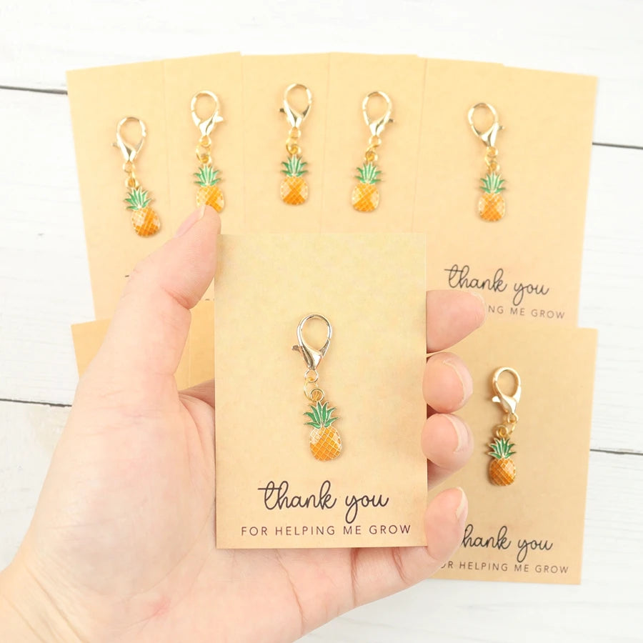 10 Mini Pineapple Keychains, with a Thank You Card for Helping Me Grow, Perfect as Party Favors, Birthday Gifts, and Perfect Gifts for Gatherings, Party Keychain Gift Packs, Fruit Pendants.