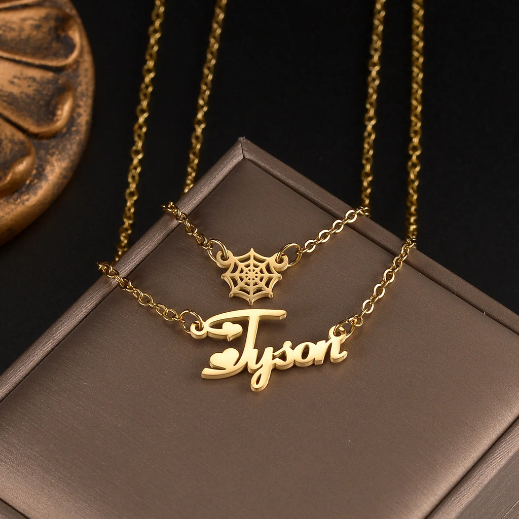Customized Name Spider Web Necklace Earring Jewelry Sets for Women Kids Couples Stainless Steel Personalized Net Christmas Gift