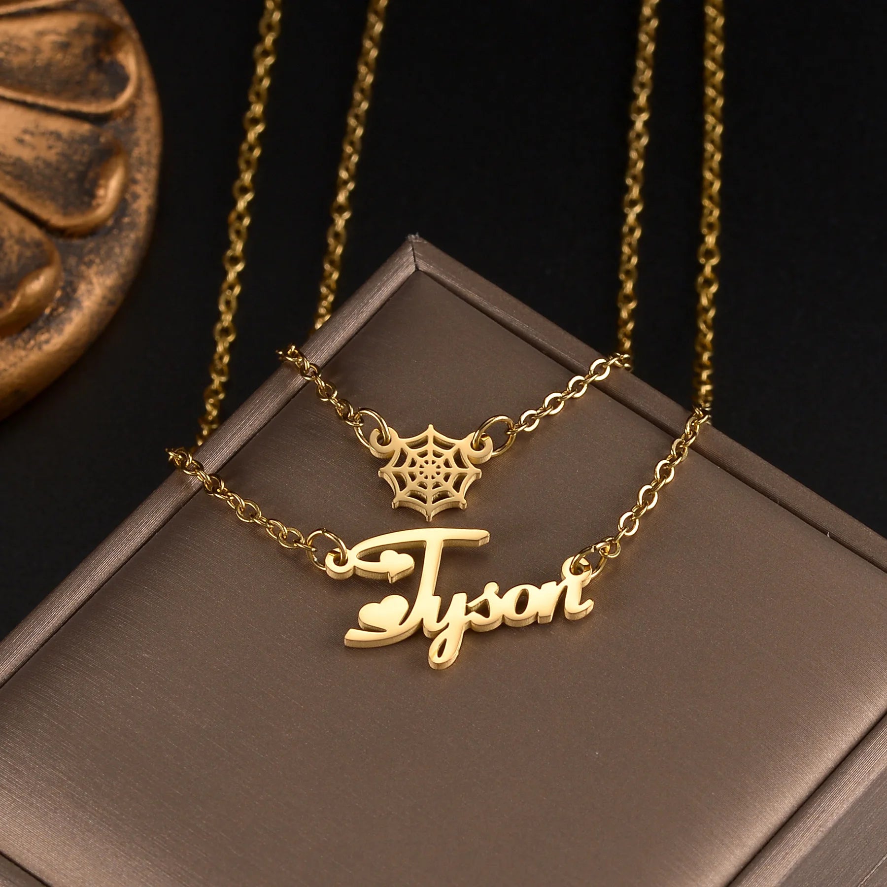 Customized Name Spider Web Necklace Earring Jewelry Sets for Women Kids Couples Stainless Steel Personalized Net Christmas Gift