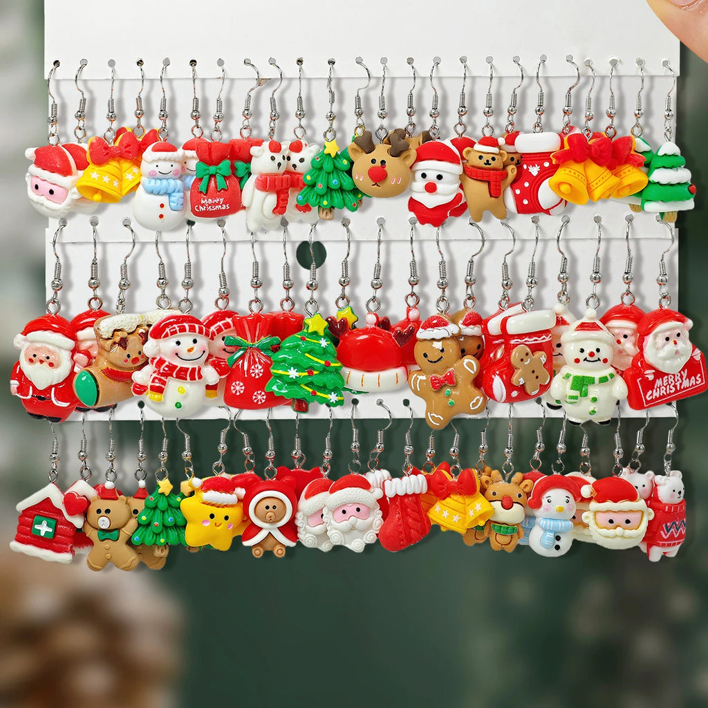 Creative Cute Cartoon Santa Claus Christmas Tree Gingerbread Man Reindeer Earrings Ladies Daily Christmas Gift Giving Set