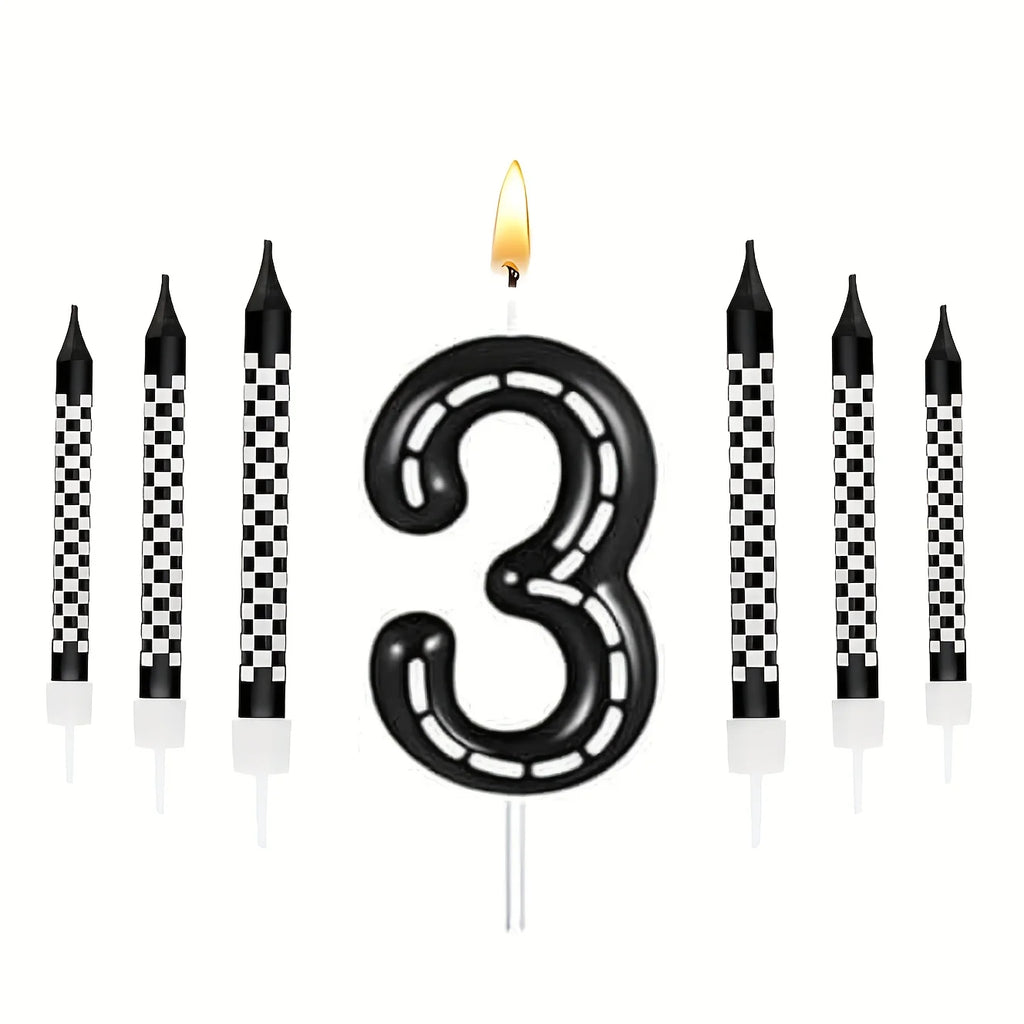 7Pcs Racing Cars Birthday Candles Set,Cake Numeral 0-9  Candles Number Glitter Cake Topper Decoration for Party,gifts