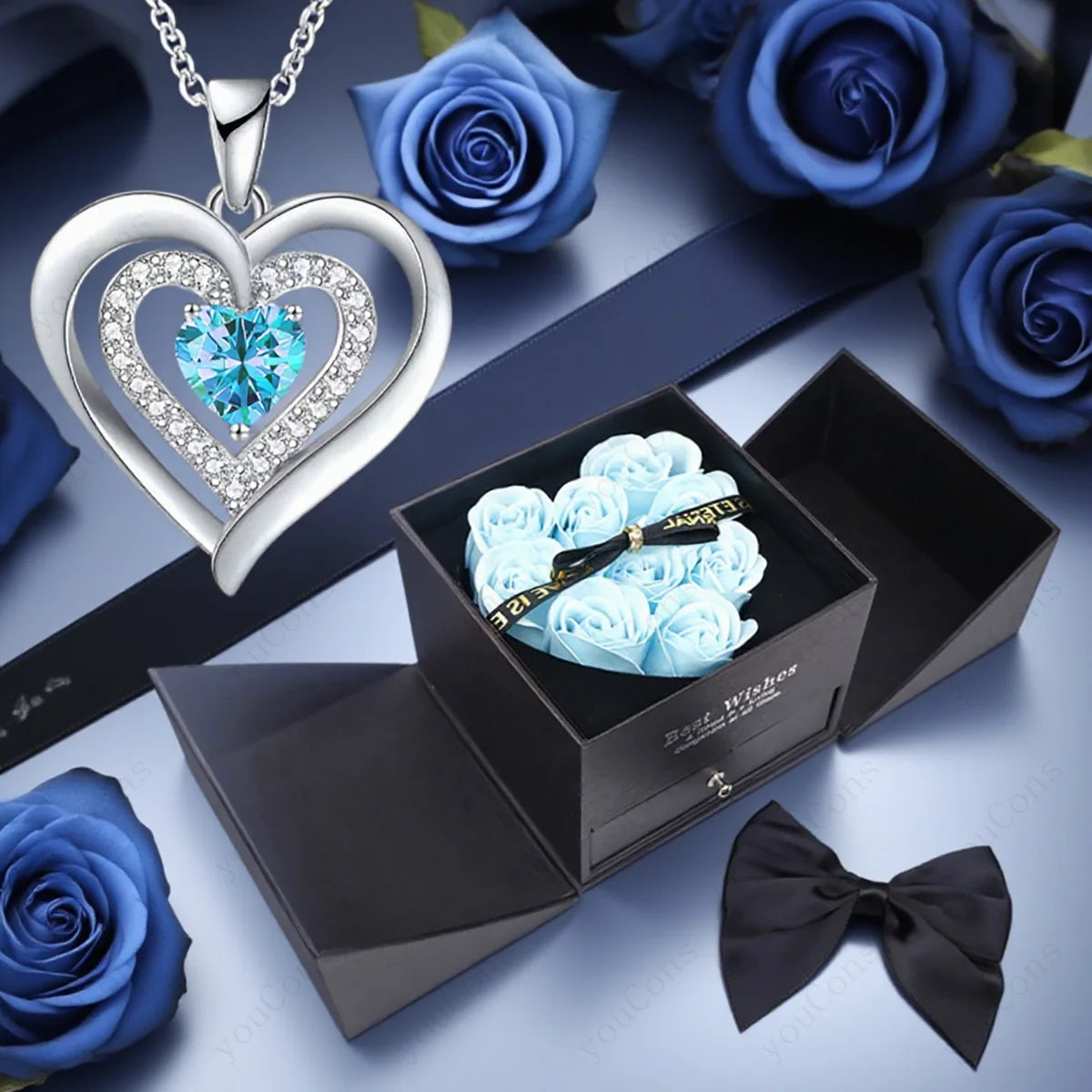 Heart Zircon Necklace Pendant With Rose Bow Gift Box 2025 Jewelry Set For Girlfriend Wife Valentine Christmas Birthday Surprise