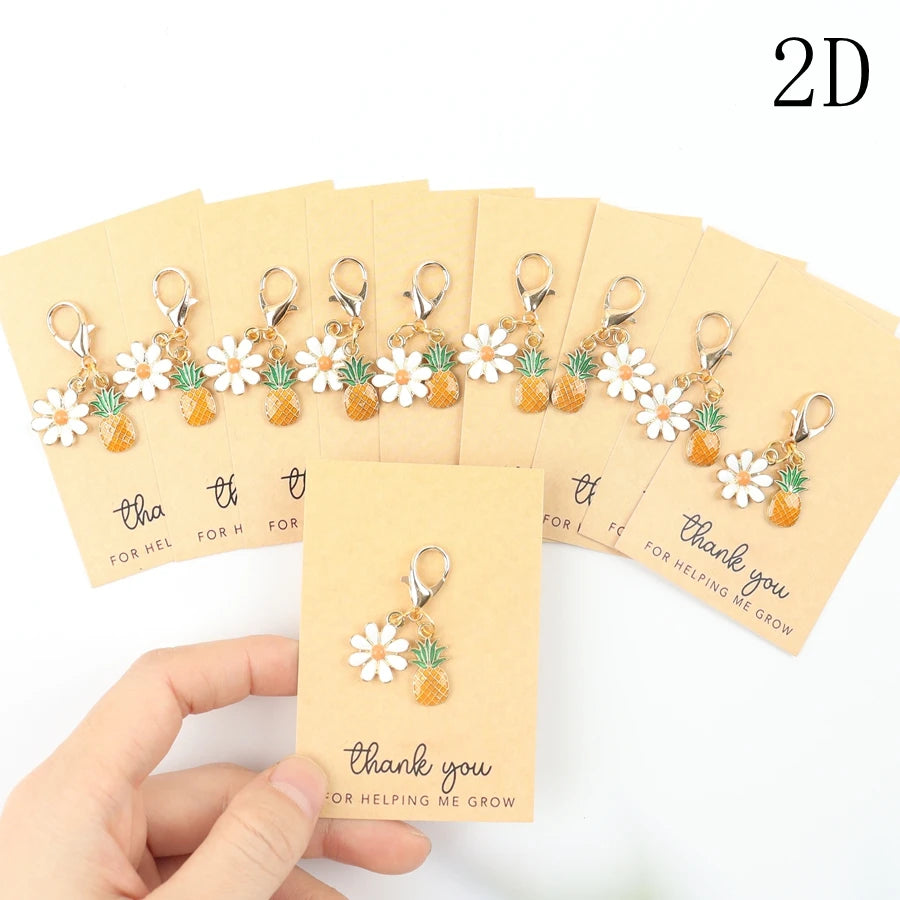 10 Mini Pineapple Keychains, with a Thank You Card for Helping Me Grow, Perfect as Party Favors, Birthday Gifts, and Perfect Gifts for Gatherings, Party Keychain Gift Packs, Fruit Pendants.