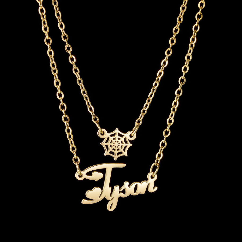 Customized Name Spider Web Necklace Earring Jewelry Sets for Women Kids Couples Stainless Steel Personalized Net Christmas Gift
