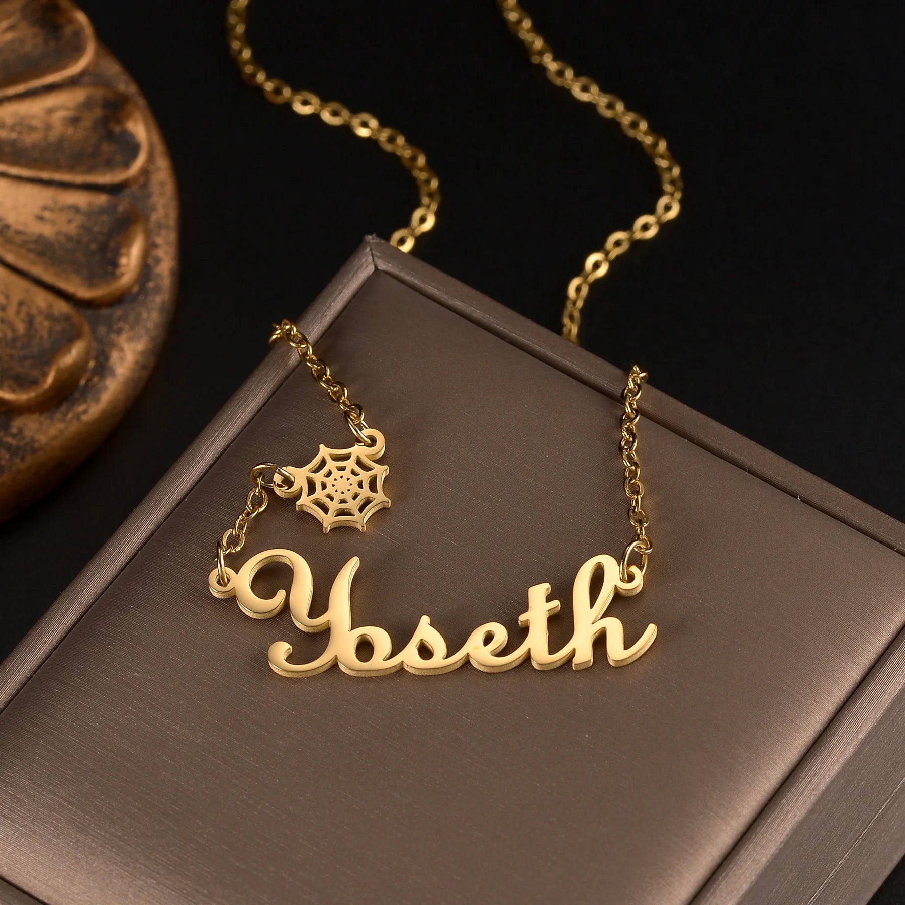 Customized Name Spider Web Necklace Earring Jewelry Sets for Women Kids Couples Stainless Steel Personalized Net Christmas Gift
