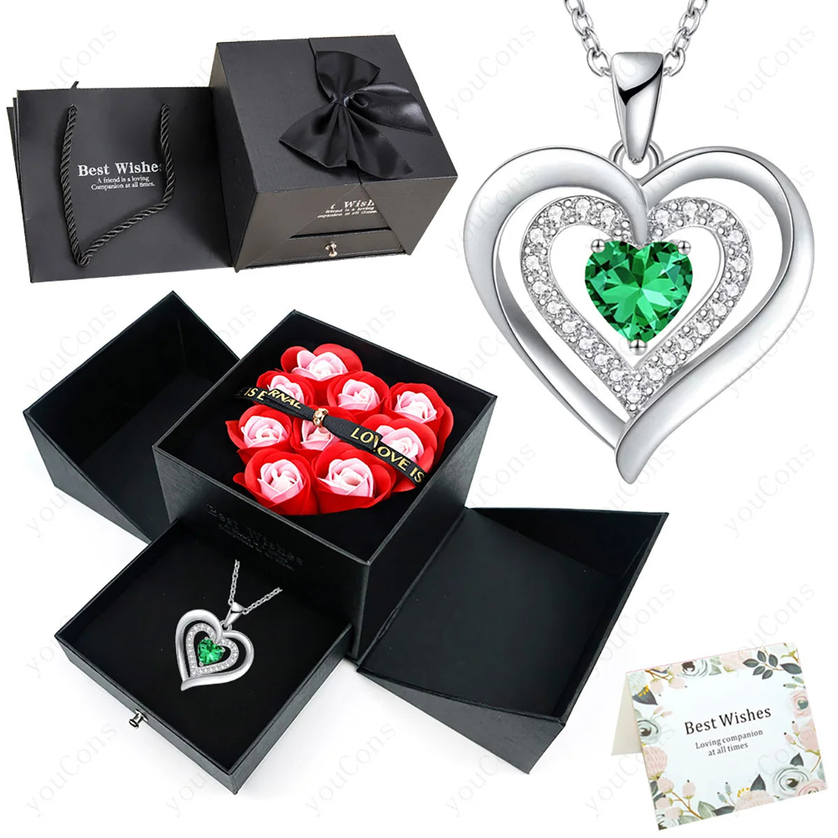 Heart Zircon Necklace Pendant With Rose Bow Gift Box 2025 Jewelry Set For Girlfriend Wife Valentine Christmas Birthday Surprise
